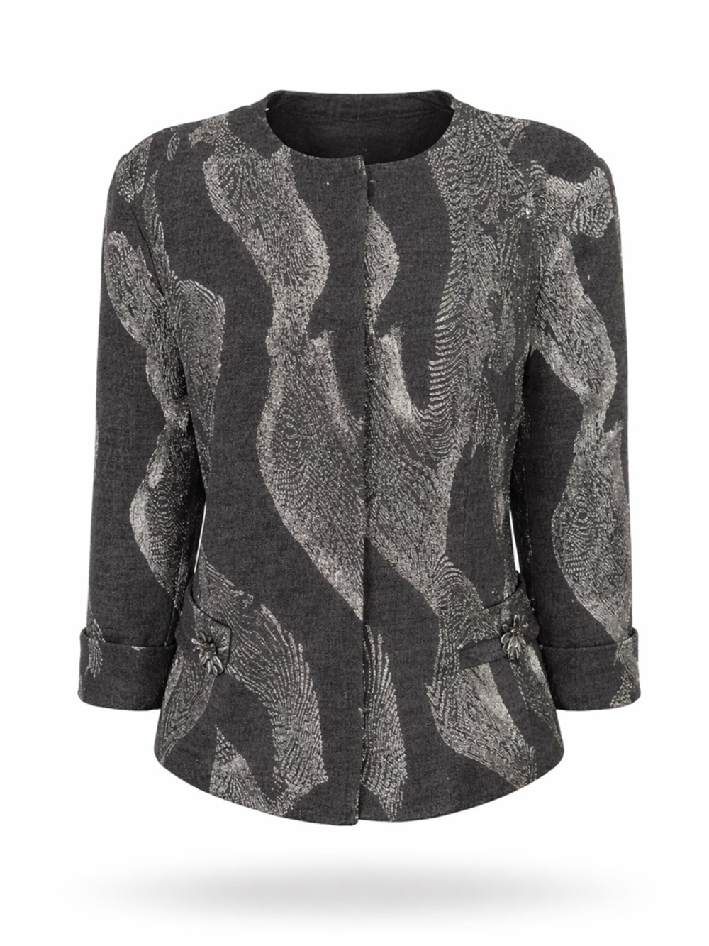 Joseph Ribkoff Textured Jacket Black Silver Size 12 Canada